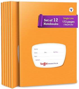 Target Publications Small Notebooks Single Line (172 Ruled Pages) | Soft Brown Cover | 18 cm x 24 cm Approx | Writing book with Page Numbers | Pack of 12 Books | GSM 58 Regular Notebook Ruled Pages 2064 Pages