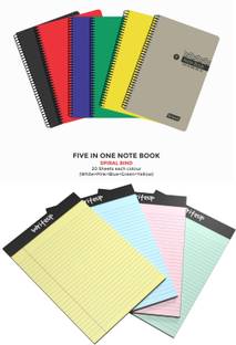 NEELGAGAN Spiral Notebook 45, 40 pages Each of 5 colors & Writeup Pad A5, 100 Pages Combo Regular Notebook Ruled 200 Pages