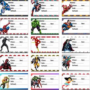 RINKON School Notebook Labels Superheros (Count 30) School Name Stickers Label Students Regular Notebook Printed 1 Pages