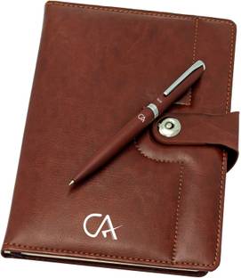 UJJi CA Logo Printed Brown/Coffee Color Metal Pen & Notebook A5 Gift Set Ruled 186 Pages
