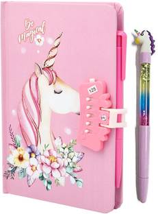 B inik Password Lock Diary with Unicorn Shape Pen for Girls Mini Diary Single 50 Pages