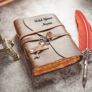 DI-KRAFT Leather journal with NAME print antique key lock pattern 200 pages 5*7 inches A5 Journal Unruled 200 Pages