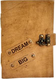 Rjkart Dream Big Embossed On Leather Cover Handmade Paper Diary with Lock For Office , Gift , Stationary , Notes , Travel Journal ETC. A5 Diary unruled 200 Pages