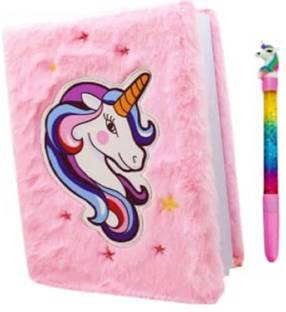 apcatio Unicorn Soft Fur Diary with one Unicorn Glitter Pen for Girls, Pen Gift Set