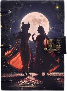 NIZAM HANDICRAFT Handmade Radha krishna Printed Cardboard Journal Diary with Buckle Lock A5 Diary Unrulled 200 Pages