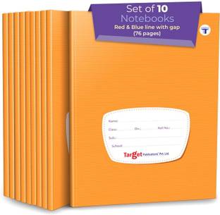 Target Publications Red & Blue Line Notebooks | Small Four Line Copy |76 Pages |15.5x19 cm|Set of 10 Regular Notebook Ruled Pages 760 Pages
