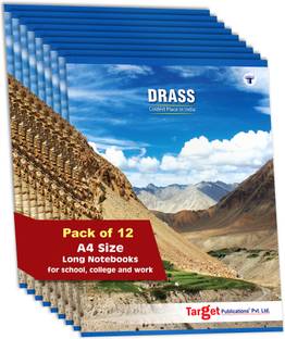 Target Publications Long Notebooks|Drass-India Series|Single Line|20x28 cm Approx |GSM 58|Set of 12 Regular Notebook Ruled 140 Pages