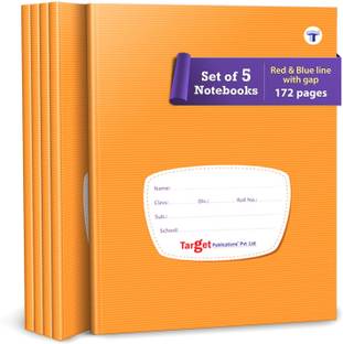 Target Publications Red & Blue Line Notebooks | Four Line Copy | 172 Pages | 15.5 x 19 cm |Set of 5 Regular Note Book Red and Blue Line 860 Pages