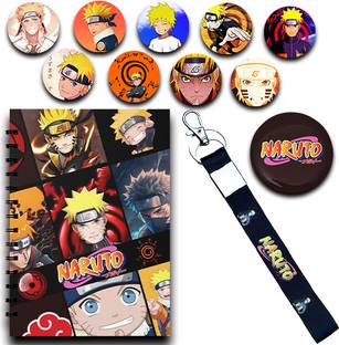 RINKON Anime Naruto Notebook Set A5 Size 160 Pages Unrulled Naruto Keychain Stickers A5 Note Book Unrulled 160 Pages