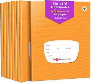 Target Publications Big Maths Square Ruled Notebooks | Square 1 inch | 76 Pages | Hard Brown Cover | 15.5 cm x 19 cm Approx | Maths Notebook for Exercise and Practice | Pack of 9 Books | GSM 60 | Regular Notebook Ruled 684 Pages