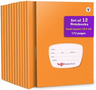 Target Publications Small Square Notebooks| Maths Copy |Square 0.9cm|18x24cm Approx|GSM 58|Set of 12 Regular Notebook Ruled 172 Pages