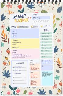 ESCAPER Cream Floral Theme Daily Planner Diary (A5 Size - 8.5"L x 5.5"W - 80 Days Plan) | Daily Planner for Students | Daily Planner Notepad A5 Planner/Organizer Ruled 80 Pages