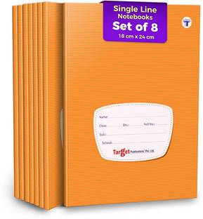 Target Publications Single Line Notebooks | Small Copy |18 x 24 cm Approx |GSM 60| Pack of 8 Regular Notebook Ruled 172 Pages