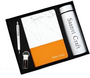 Unerya Studio Customized Name Engraved Pen Combo with Diary, Watter Bottle and Metal Keychain A6 Diary 365 Pages