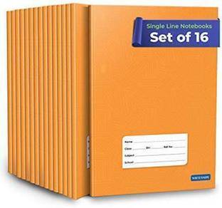 Woodsnipe Single Line Notebooks | Small Single Line Copy | 176 Ruled Pages | Soft Brown Cover | 18 cm x 24 cm Approx | Pack of 16 Books | For School, College and Office Use | GSM 60 Regular Notebook Ruled Pages 2816 Pages