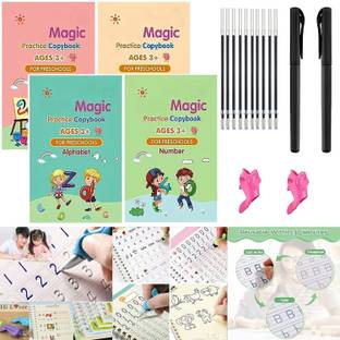 FIONATECH Reusable Sank Magic Practice Copybook, (4 BOOK + 10 REFILL+ 2 Pen +2 Grip)