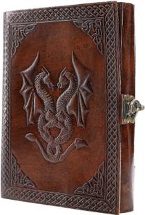 KRISHNA HANDICRAFTS Leather handmade doble dragon diary A5 Diary Plain 100 Pages (Brown) A5 Diary unruled 100 Pages