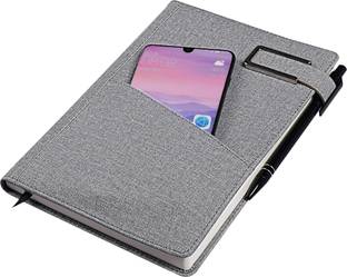 Schmick Grey Diary with Pen Holder and Mobile Pocket A5 Journal Single Ruled 192 Pages