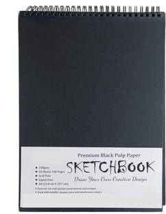 Kreative Kraft Black Sketchbook, Black Paper Book, Size A4, 240GSM (40 Sheets) Sketch Pad