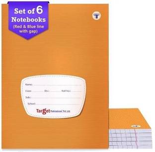 Target Publications Small Notebooks Four Line (172 Ruled Pages) | Soft Brown Cover | 18 cm x 24 cm Approx | Red and Blue Line Writing Practice Books with Page Numbers | Pack of 6 Books | GSM 58 Regular Notebook Ruled Pages 1032 Pages