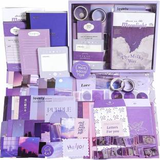 NISHIV Aesthetic Junk Journal Kit: A6 Notebook, Stickers, DIY Craft Set for Teens A6 Journal Boys, Girls Creative Supplies for Daily Journaling, Scrapbooking (Purple), Paper 60 Pages