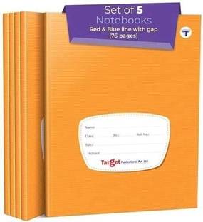 Target Publications Red & Blue Line Notebooks | Small Four Line Copy | 76 Pages |15.5x19cm| Set of 5 Regular Notebook Ruled Pages 380 Pages