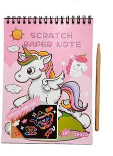 Sannu Unicorn Scratch Notebook,Magic Doodle Art Activity Book with One Stick for Kids A5 Note Pad Sprial Rulled 10 Pages