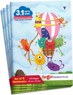 Target Publications 3 in 1 Notebook for Kids | Maths Square 9 MM, Single Line Notebook , Four Line Notebook | 172 Pages 18 x 24 cm Soft Bound | 58 GSM | Regular Notebook Single Line, Square & Four Line 688 Pages