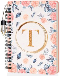 Jhingalala Wiro Diary With Initial Letter T Floral Design Spiral Notebook With Dangler A5 Notebook Ruled 160 Pages