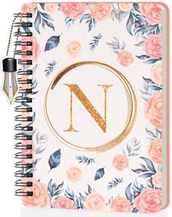 Jhingalala Wiro Diary With Initial Letter N Floral Design Spiral Notebook With Dangler A5 Notebook Ruled 160 Pages