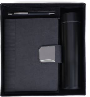 Scribelle A5 Notebook Premium PU With Loop Combo Set with Pen & Reusable Bottle Regular Notebook 80 gsm Black,Box 208 Pages