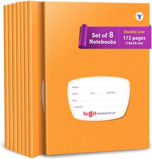 Target Publications Double Line Notebooks | 172 Pages | Small Two Line Copy |18x24 cm|Set of 8 Books A5 Notebook Ruled Pages 172 Pages
