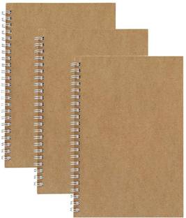TWONE A5 Grid Spiral Notebooks,3 Pack Squared Journal Kraft Cover 5mm Square Grid A5 Notebook Graph 120 Pages