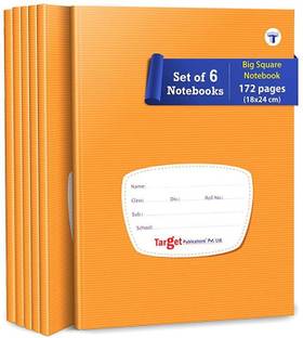 Woodsnipe Big Maths Square Ruled Notebooks | Square 1 inch | 176 Pages A5 Size | Soft Brown Cover | 18 cm x 24 cm Approx | Maths Notebook for Exercise and Practice | Pack of 6 Books | GSM 60 Regular Note Pad Big Square 1056 Pages