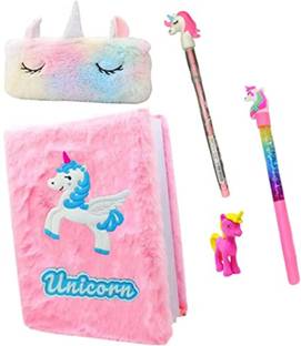 Taufa Villa Unicorn Stationery Set for Girls Return Gifts Pouch with Diary & Stationery Pen A5 Diary Ruled 160 Pages