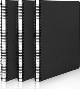 TWONE 3 Packs Soft Cover Notebook with Lined Paper Black Spiral Notebooks A5 Notebook Ruled 100 Pages