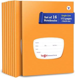 Target Publications Single Line Small Notebooks for Kids | 172 Pages | 18 cm x 24 cm Pack of 16 Regular Notebook Ruled 76 Pages