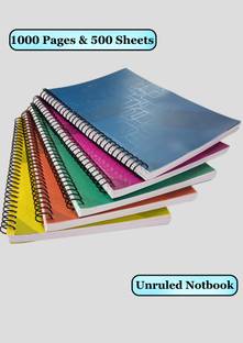 UNIQPAL Spiral Binding Long Notebook l Plain 75 GSM Notebook A4 Note Book Spiral Plain 1000 Pages, Each notebook 200 Pages