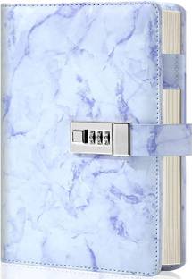 Niralasa Waterproof Leather Marble Diary with Lock Refillable Secret Journal with Lock Regular Diary Ruled 192 Pages