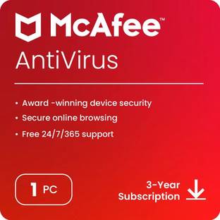 McAfee 2026 1 PC 3 Years Anti-virus Compatible with Windows (Email Delivery - No CD)