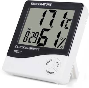 SWADESI BY MCP Room Thermometer Temperature Humidity Meter LCD Electronic Digital Thermometer Room Thermometer Hygrometer with Clock Time Humidity Monitor for Home,Bedroom Thermometer