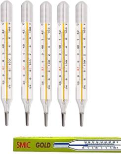 SWADESI BY MCP 5Pcs Oval for Fever Test Temperature 94-108 F Mercury Thermometer SMIC Gold Mercury Thermometer For Fever Clinical, Household pack of 5 Thermometer