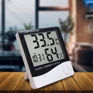 SWADESI BY MCP Digital Room Thermometer Hygrometer Indoor Weather Station For Home, Bedroom LCD Outdoor/Indoor Room Thermometer Hygrometer with Clock Time Humidity Monitor Thermometer