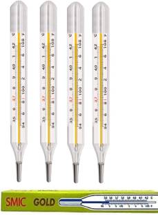 SWADESI BY MCP 4Pcs Oval Thermometer for Fever Test Temperature 94-108 °F Mercury Thermometer SMIC Gold Mercury Thermometer For Fever Clinical Thermometer Pack of 4 Thermometer