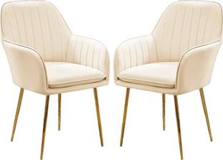 Roxigo Velvet Dining Chairs, Cushion Seat Chair for Living Room Restaurant Off White Fabric Dining Chair