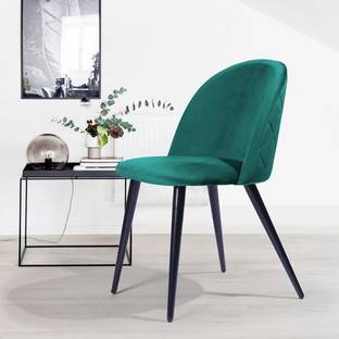 Finch Fox Romantic Vintage Dining Chairs Rustic Teal Blue Velvet Cushion Seat Chair Metal Living Room Chair