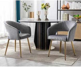 राधा इम्पेक्स Modern Grey Velvet Upholstered Dining Chair with Gold-Finished Tapered Legs डाइनिंग चेयर