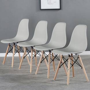 Deal Dhamaal Molded ABS Plastic with Wood Legs Standard Dining Chair (Light Grey) (Set of 4) Plastic Dining Chair