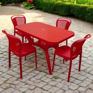 TrendyLivings Strong and Durable 4 Seater Dining Table Set for Home Garden Cafeteria Plastic 4 Seater Dining Set