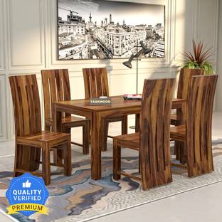 Taskwood Furniture Solid Sheesham Wood Six Seater Dining Set For Dining Room, Restaurant Solid Wood 6 Seater Dining Set